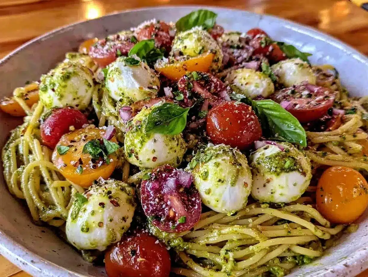 fresh cold caprese pasta preparation steps