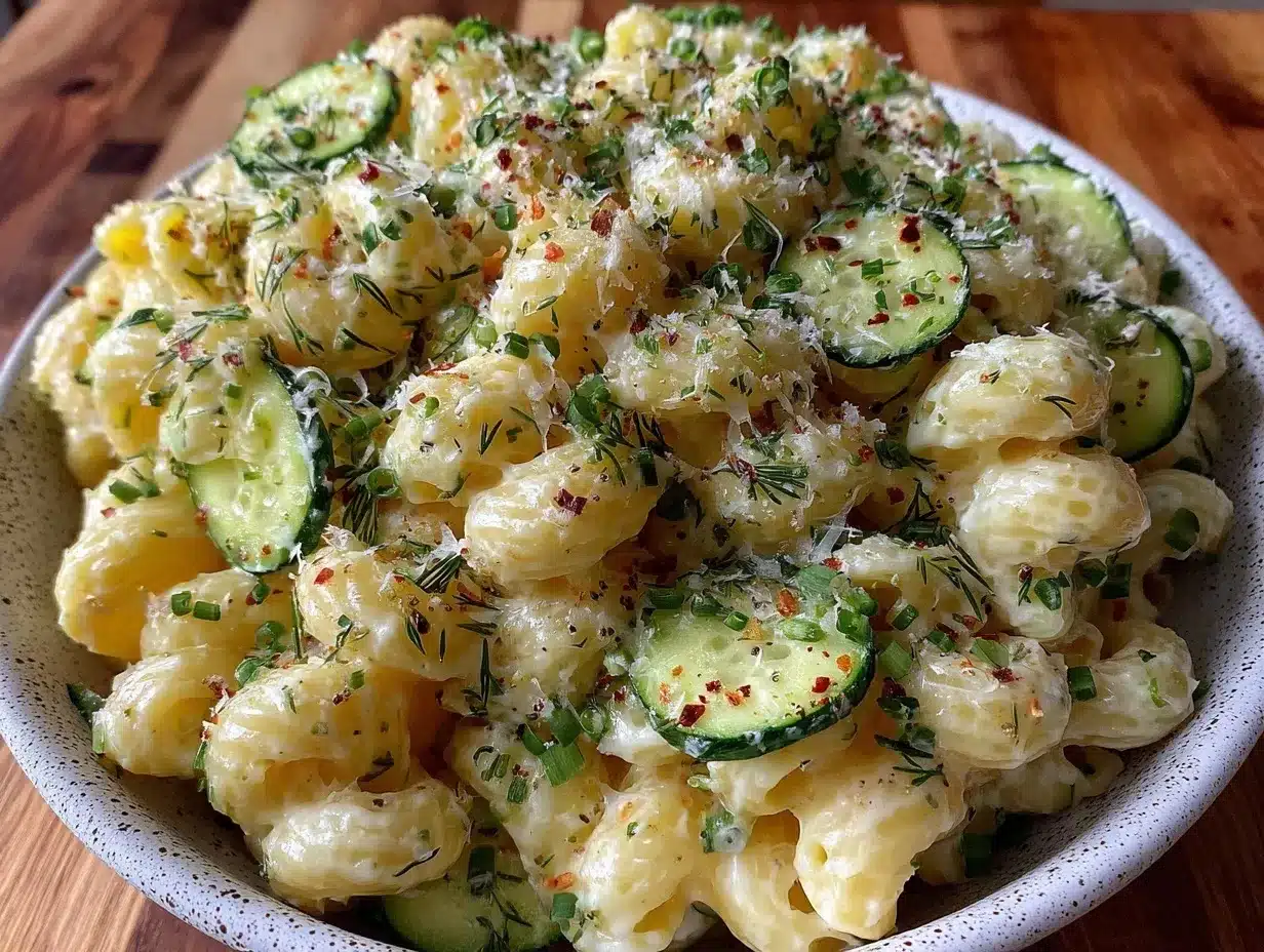fresh creamy cucumber dill pasta salad without mayo preparation steps