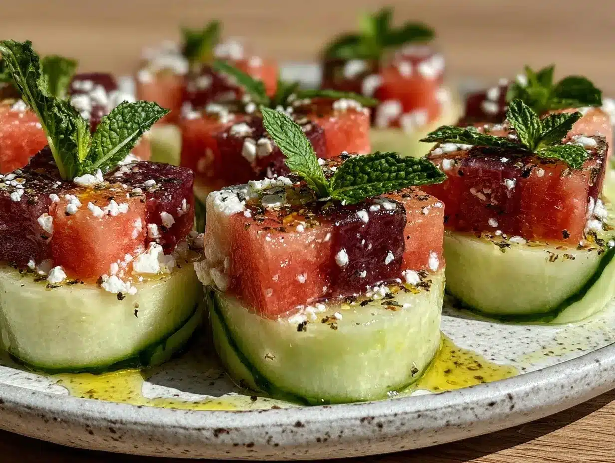 Fresh Cucumber Watermelon Feta Bites preparation steps