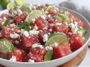 fresh cucumber watermelon feta salad - featured image