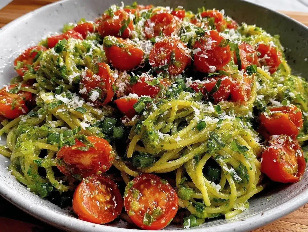 fresh garlic scape pesto pasta preparation steps