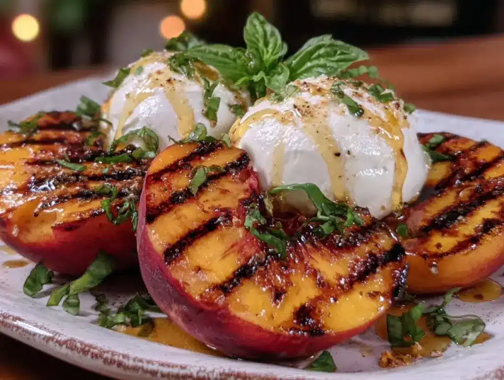 fresh grilled peach and burrata salad - featured image