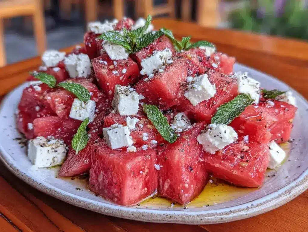 fresh watermelon feta salad with mint - featured image