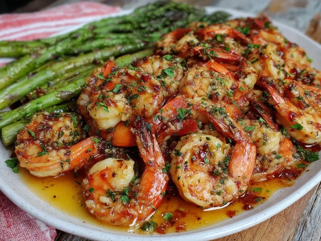 garlic butter shrimp and asparagus sheet pan meal - featured image