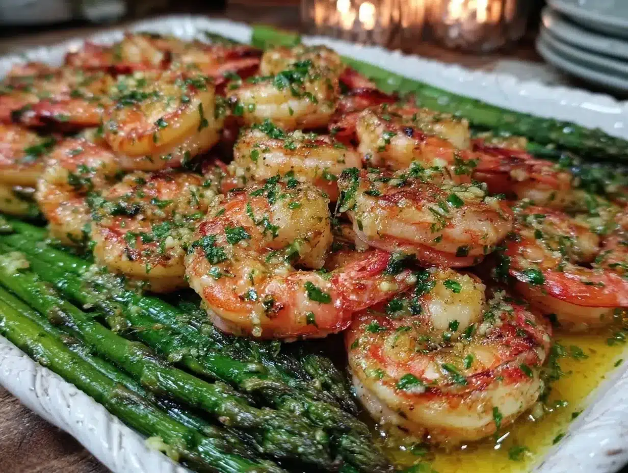 garlic butter shrimp and asparagus sheet pan meal preparation steps