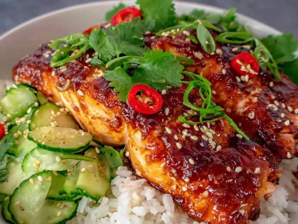 honey garlic salmon bowls - featured image