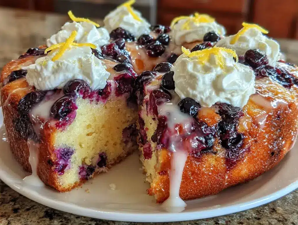 moist blueberry lemon poke cake - featured image