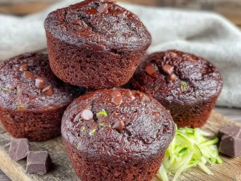moist double chocolate chip zucchini muffins - featured image