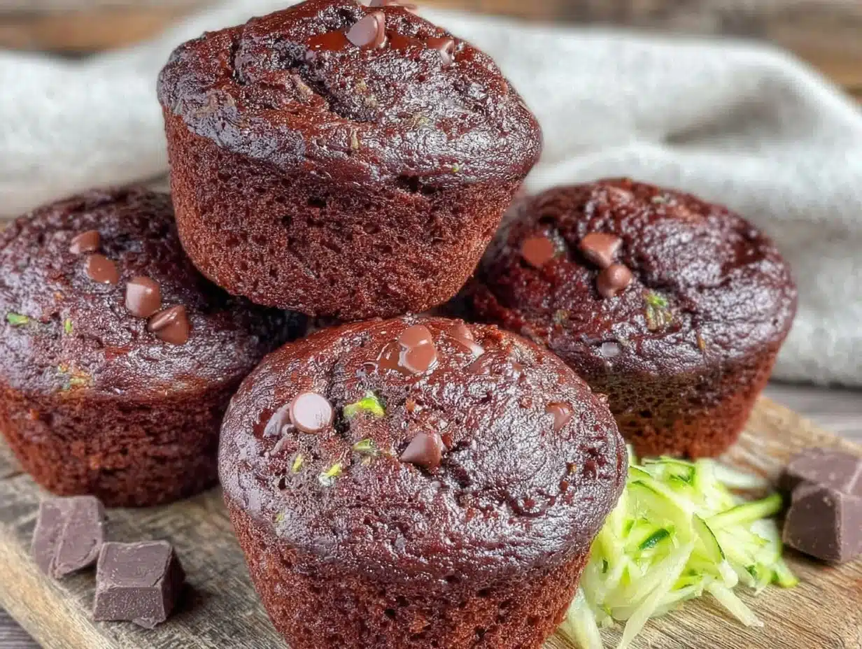 moist double chocolate chip zucchini muffins - featured image