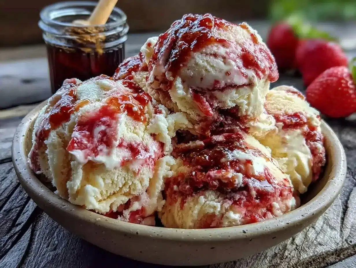 no-churn strawberry balsamic swirl ice cream preparation steps
