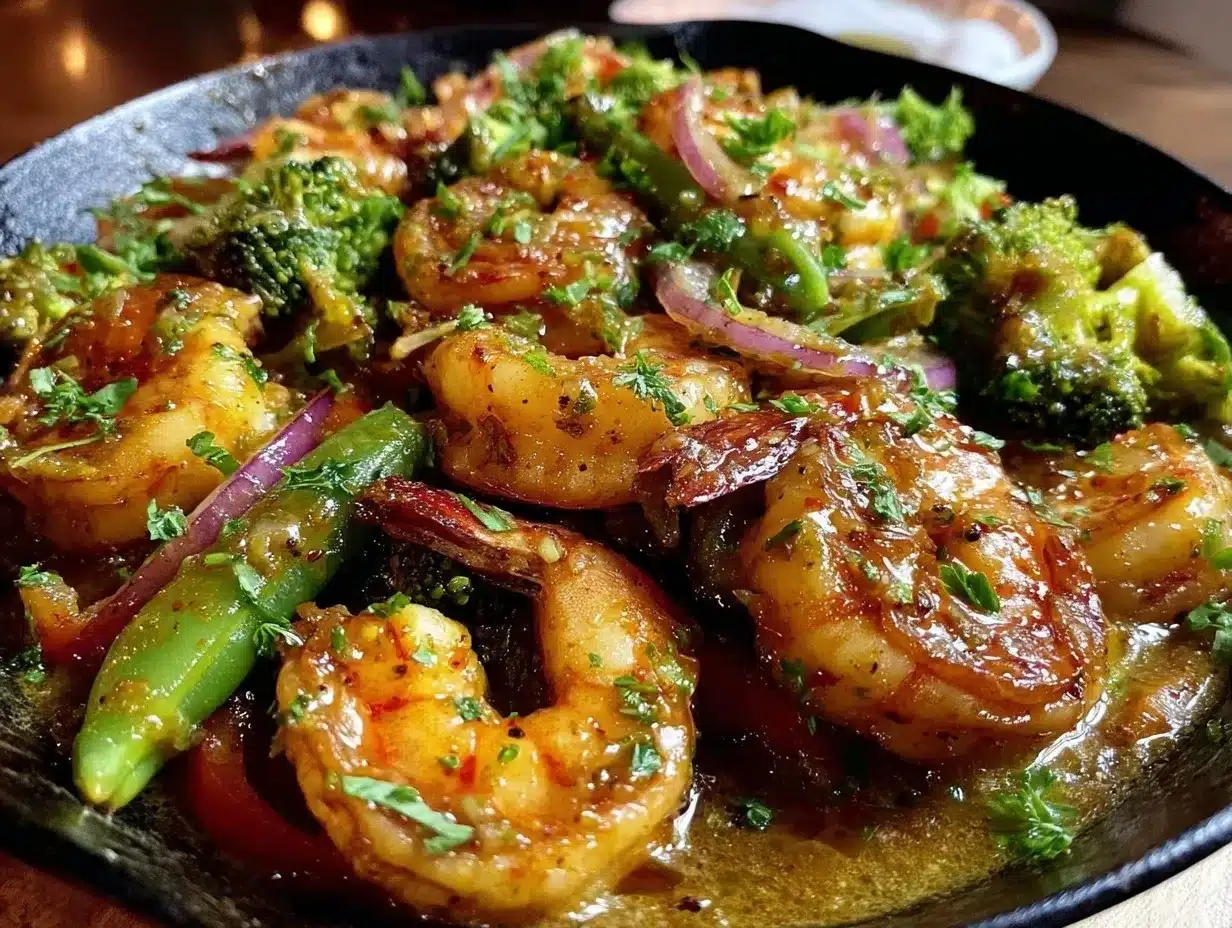 one-pan garlic butter shrimp and veggies preparation steps