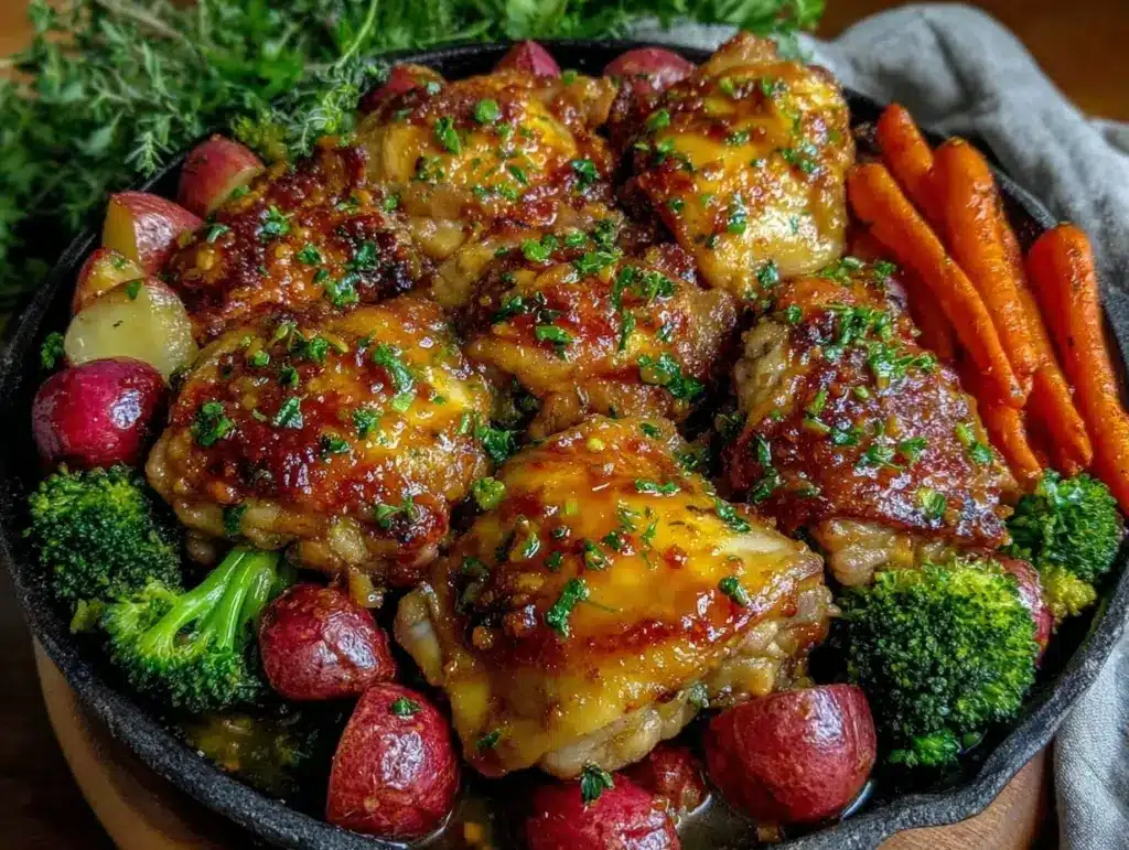 one-pan honey garlic chicken - featured image