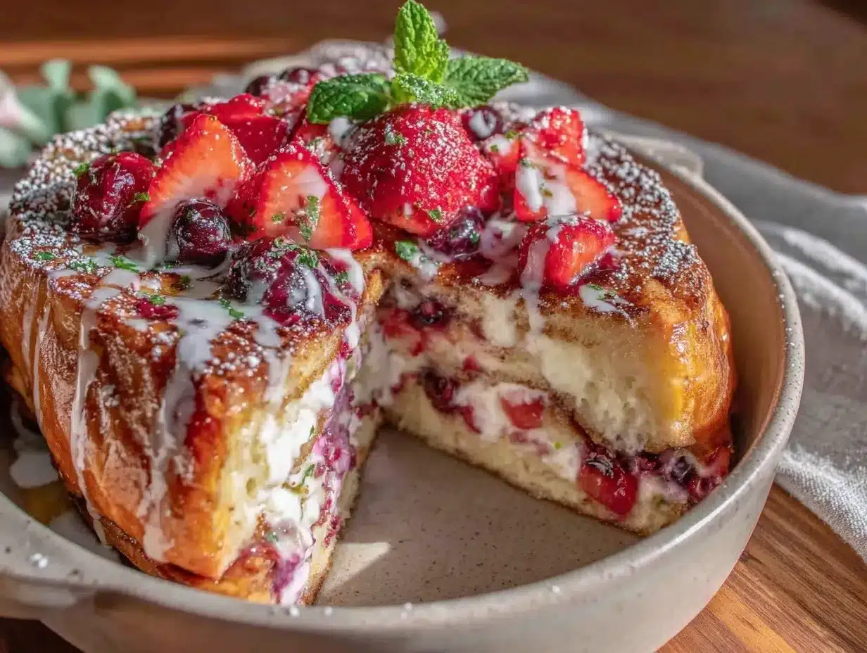 red white and blue stuffed french toast casserole preparation steps