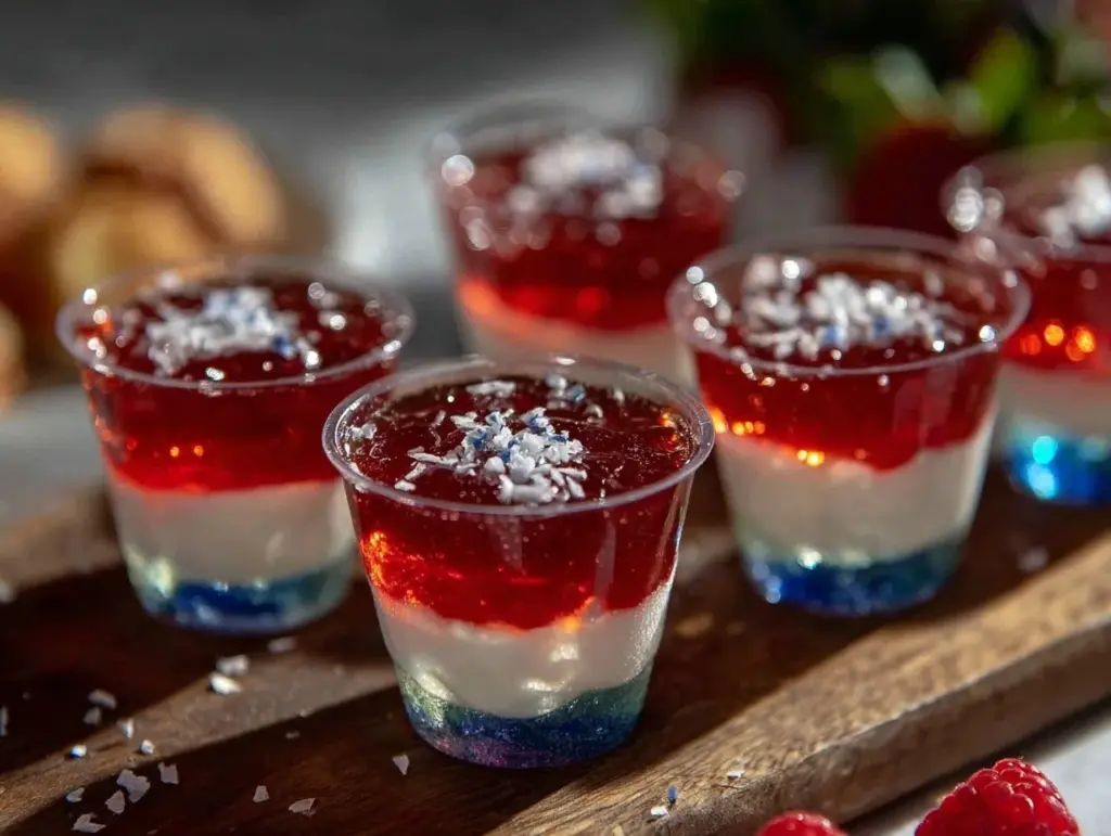 red white and blue vodka jello shots - featured image