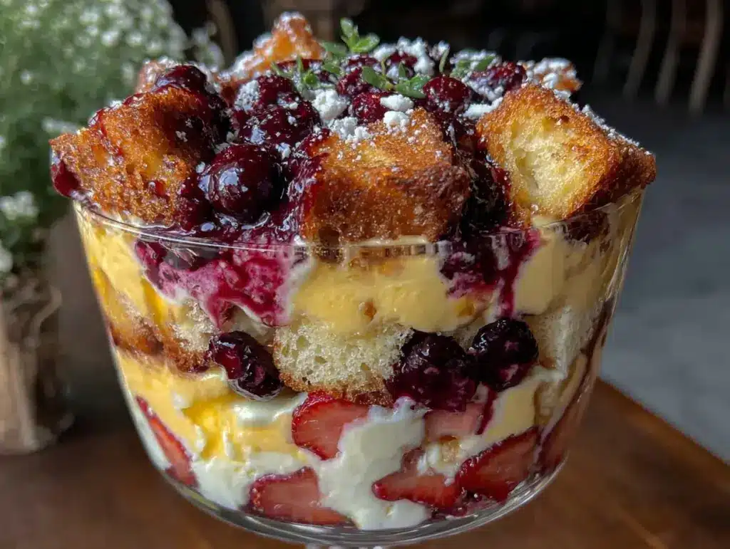 red white and blueberry angel cake trifle - featured image