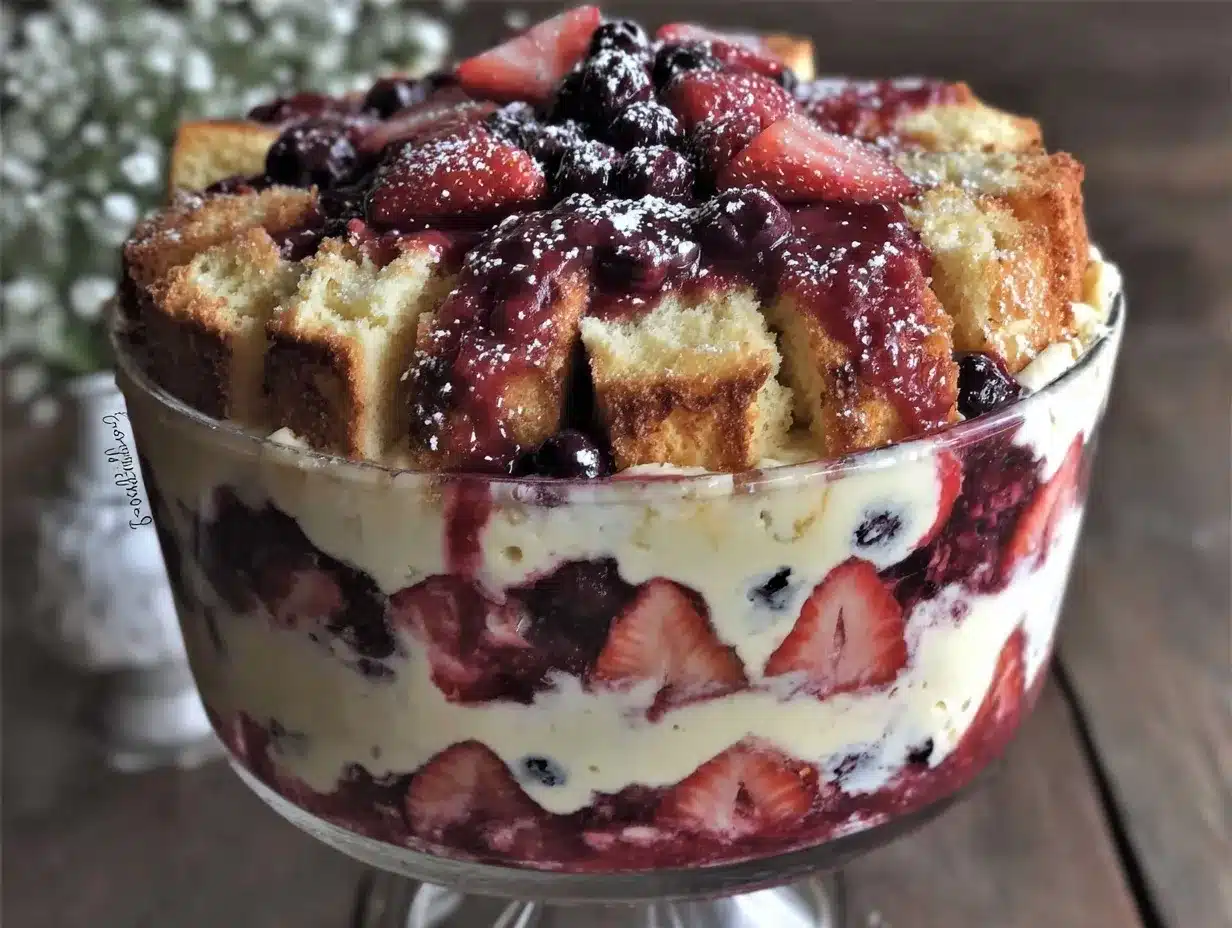 red white and blueberry angel cake trifle preparation steps