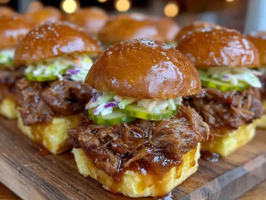 smoky maple bourbon pulled pork sliders - featured image