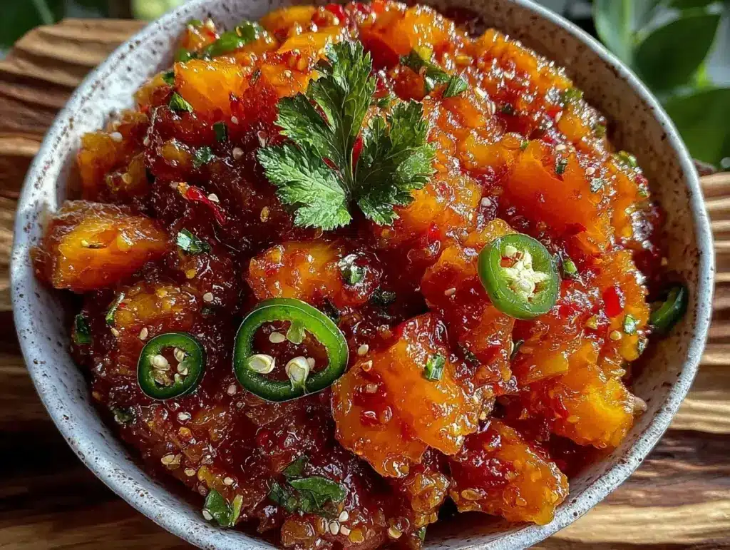 spicy peach salsa - featured image