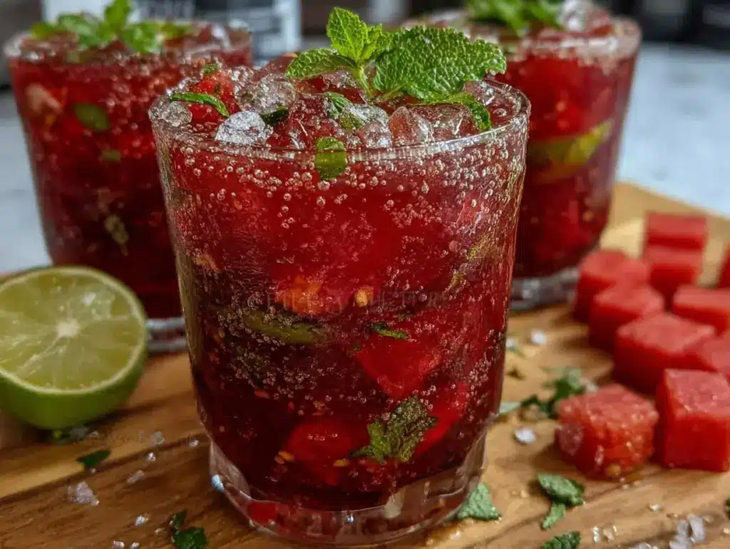 watermelon mint mojitos - featured image