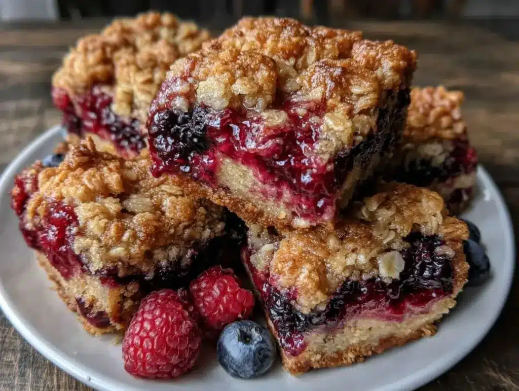 cozy triple berry crumble bars - featured image