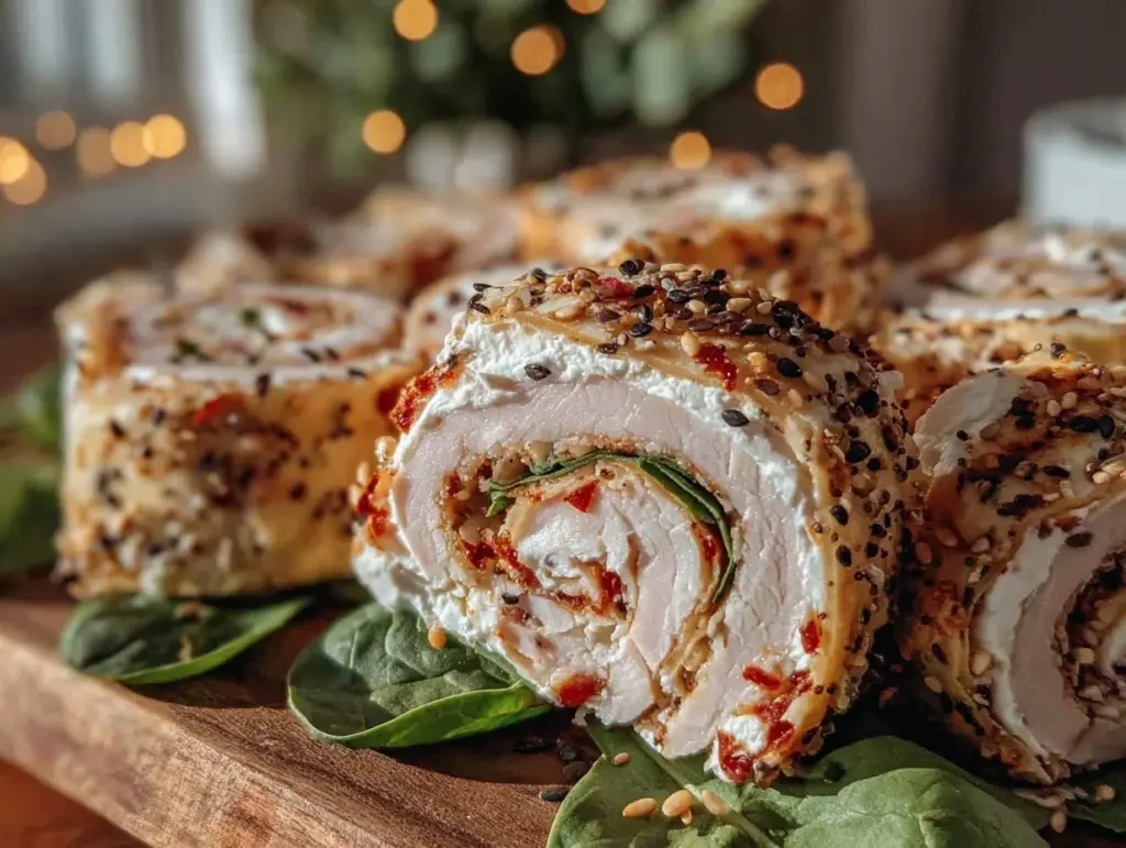 cream cheese and everything bagel turkey pinwheel wraps - featured image