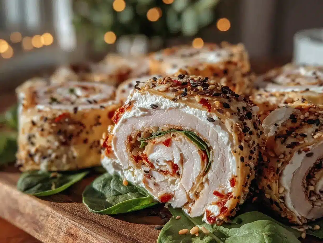 cream cheese and everything bagel turkey pinwheel wraps - featured image