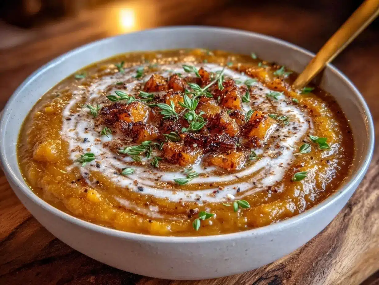 creamy slow cooker butternut squash apple soup - featured image
