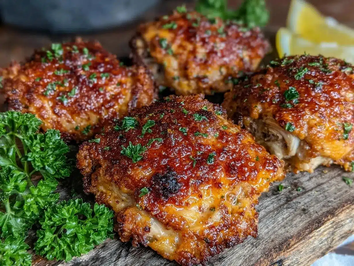 crispy garlic parmesan chicken thighs air fryer recipe preparation steps