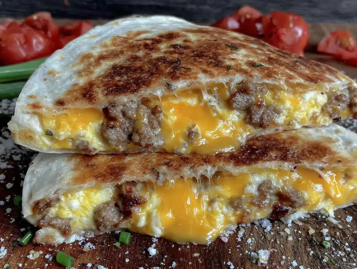 crispy sausage egg and cheese breakfast quesadillas preparation steps
