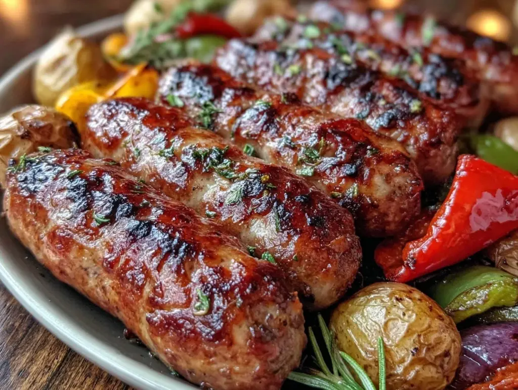 crispy sheet pan sausage and peppers - featured image