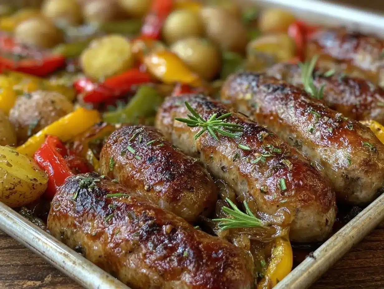 crispy sheet pan sausage and peppers preparation steps