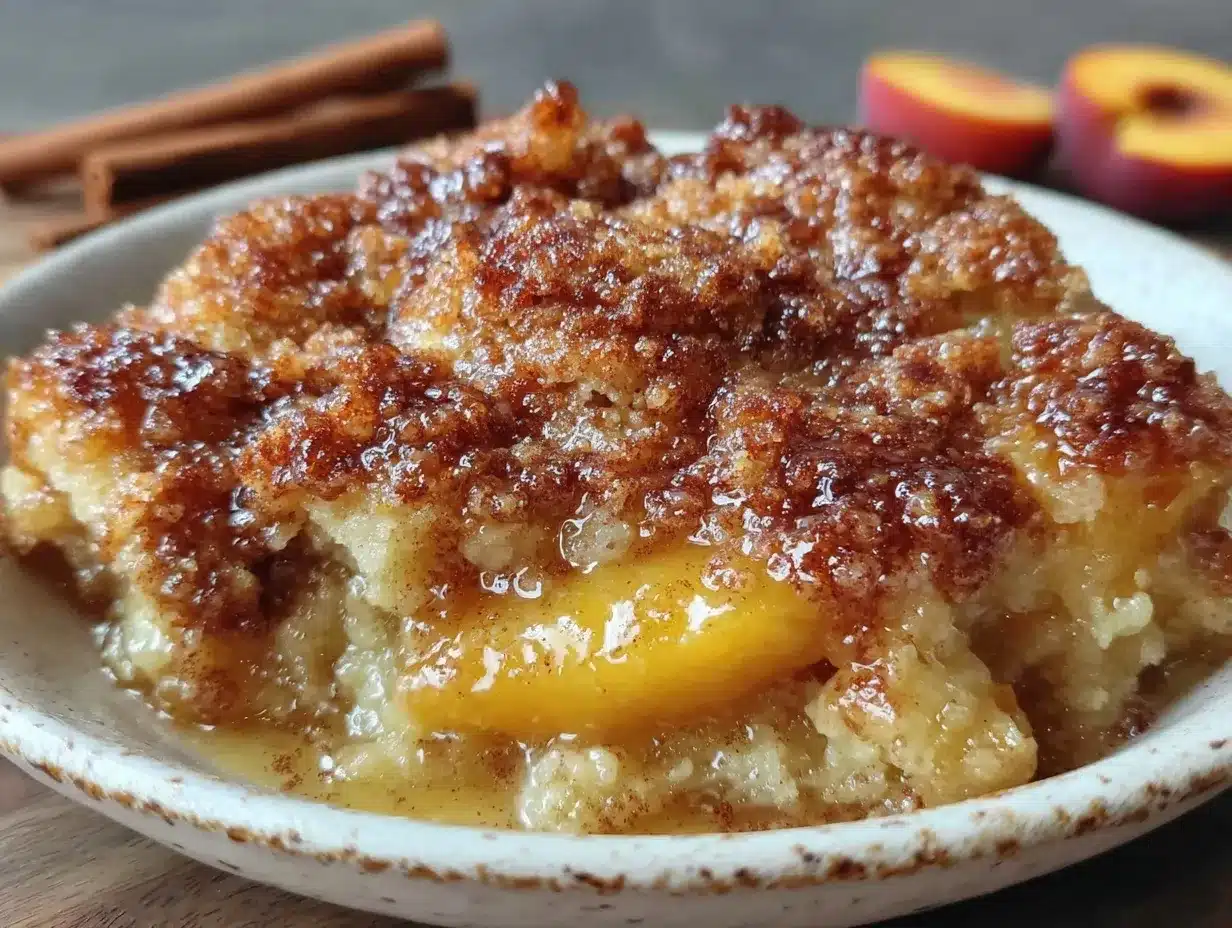 easy cinnamon peach cobbler dump cake preparation steps