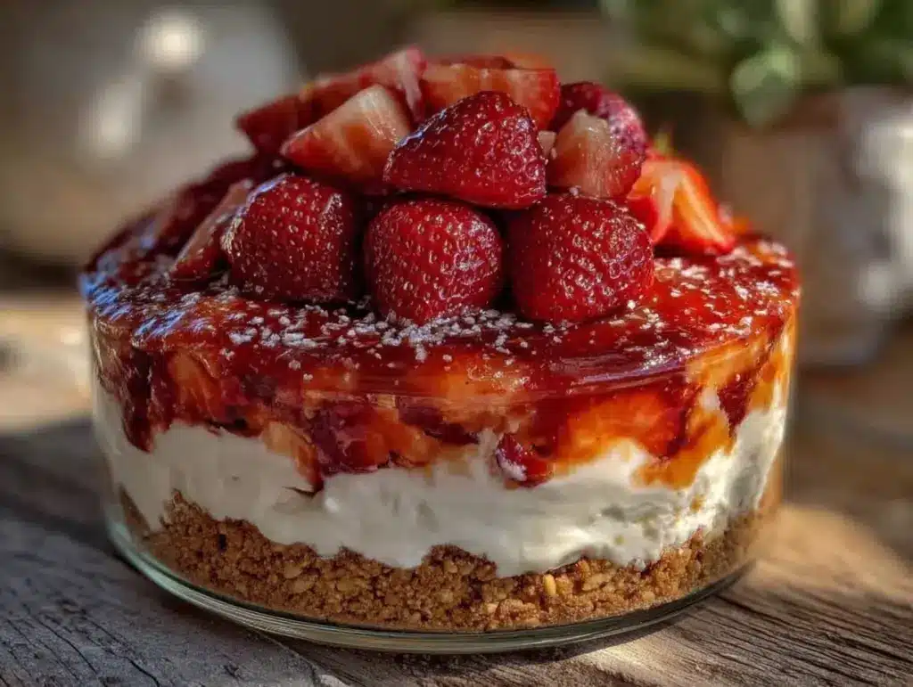 easy no bake strawberry pretzel salad - featured image