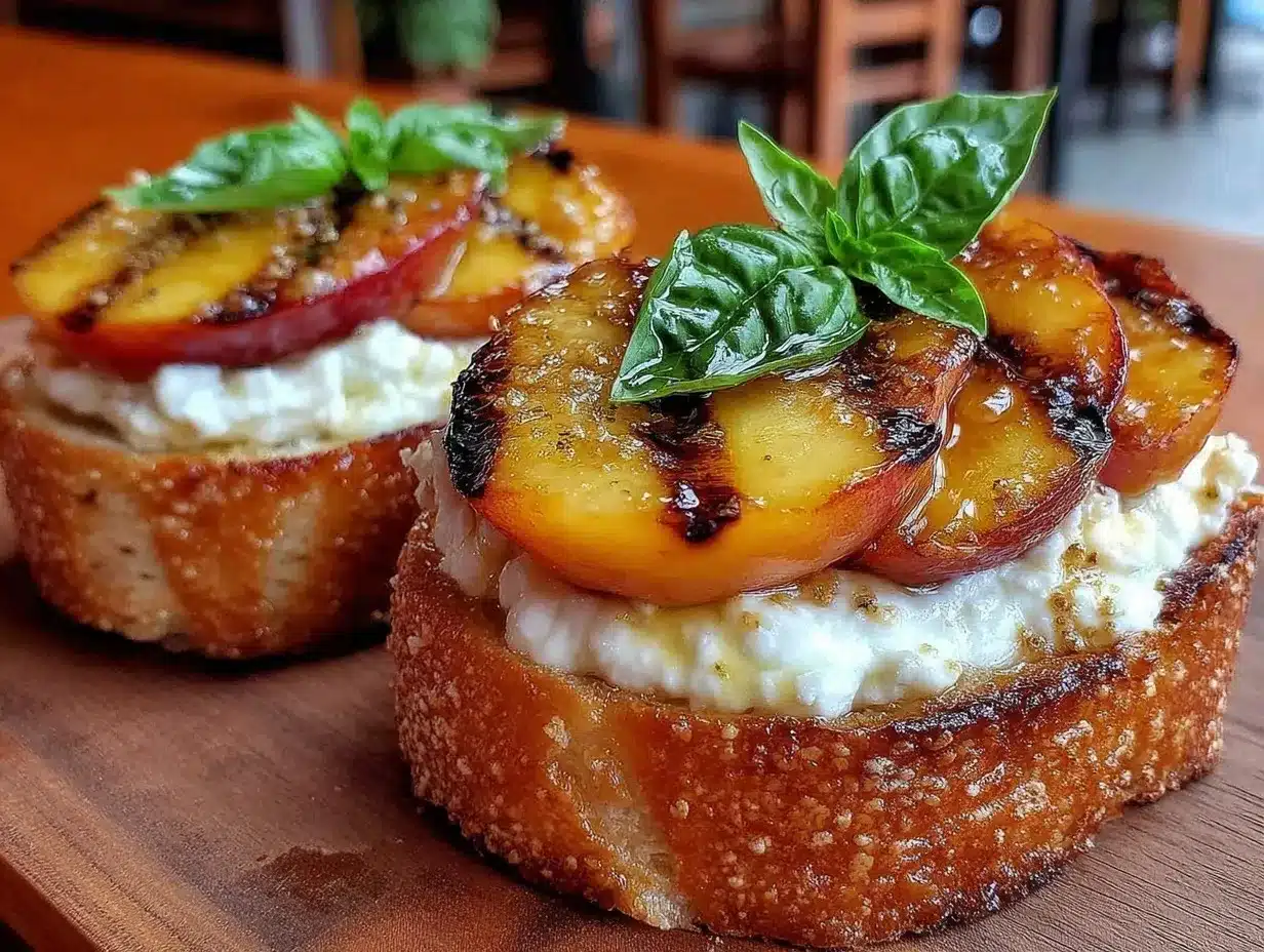 fresh grilled peach and honey ricotta crostini preparation steps