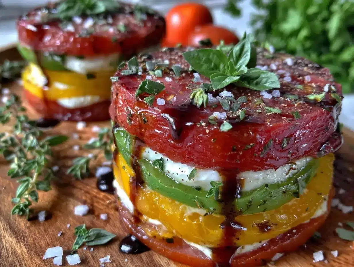 fresh heirloom tomato caprese stacks preparation steps