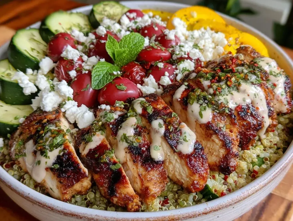 fresh mediterranean quinoa bowl - featured image