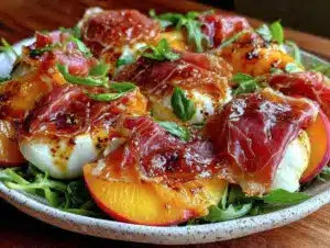 fresh peach burrata salad - featured image