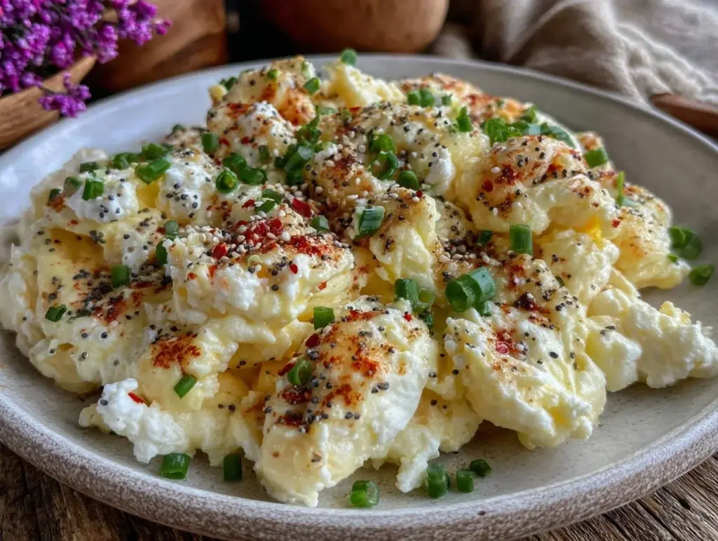 healthy cottage cheese scrambled eggs - featured image