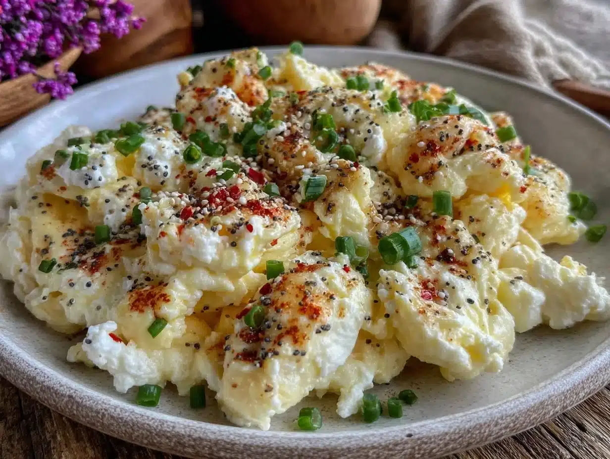 healthy cottage cheese scrambled eggs - featured image
