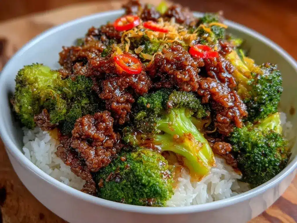 honey garlic ground beef and broccoli stir fry - featured image