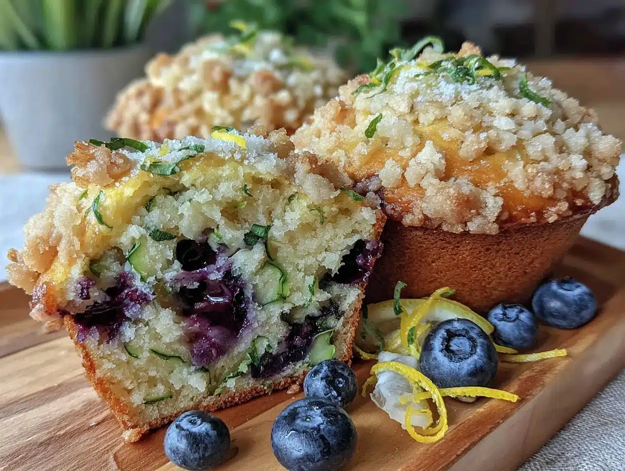 lemon blueberry zucchini muffins - featured image