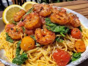 lemon garlic shrimp pasta - featured image