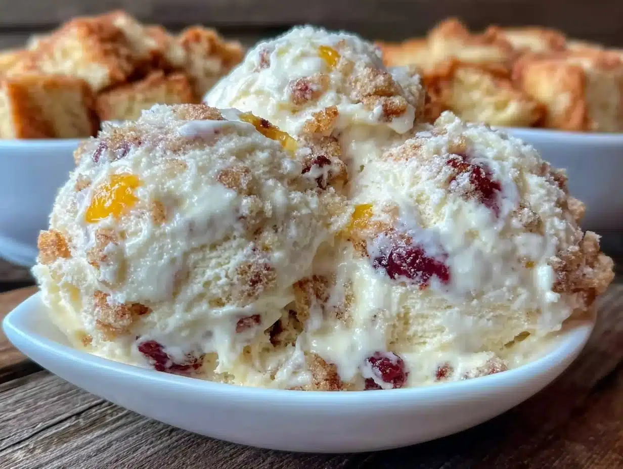no-churn peach cobbler ice cream - featured image