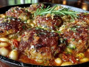 one-pan tuscan white bean chicken thighs - featured image