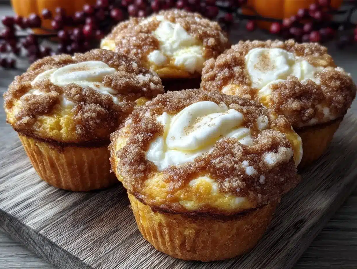 pumpkin cream cheese swirl muffins - featured image
