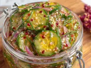 quick sweet and spicy refrigerator pickles - featured image