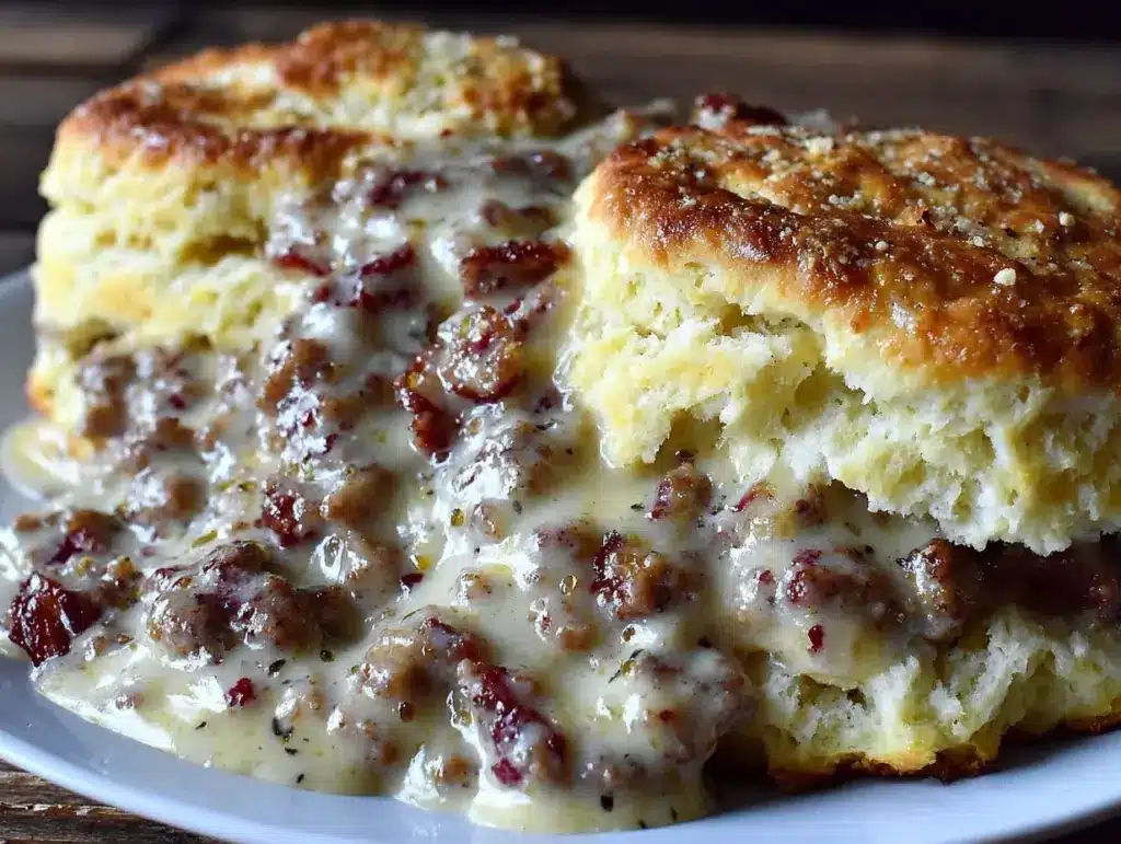 sausage gravy and biscuits - featured image