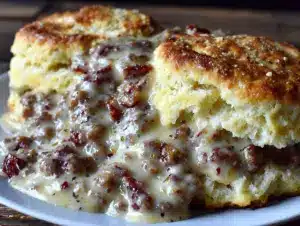 sausage gravy and biscuits - featured image