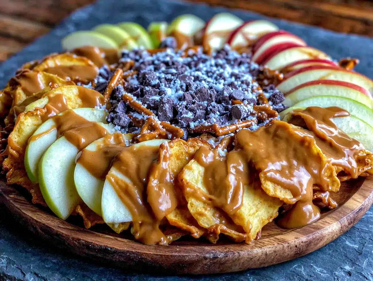 apple nachos with peanut butter drizzle preparation steps