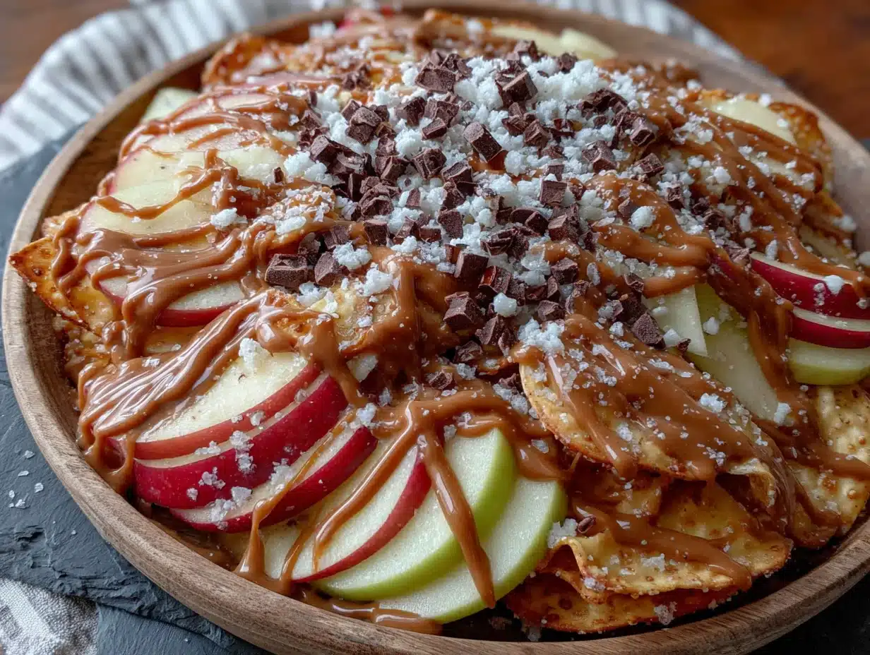 apple nachos with peanut butter drizzle - featured image